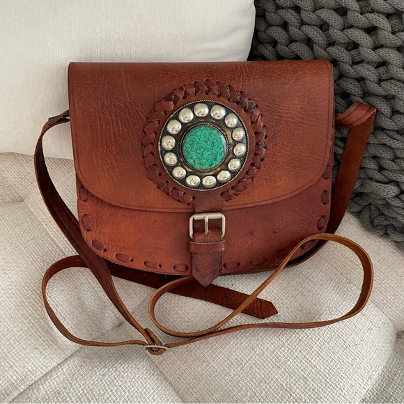Vintage Embellished Genuine Leather Crossbody Bag - Picture 1 of 8